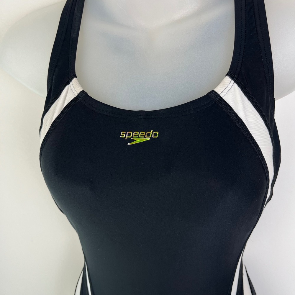 Speedo Womens Black White Hydro Bra One Piece Swimsuit 7723950 Size 8 - Picture 2 of 11